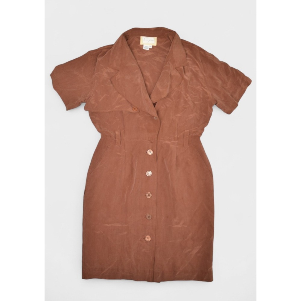 Spenser Jeremy Dress Womens 14 Brown Silk Mini Button Front Short Sleeve Wrap